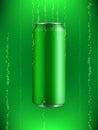 Green Aluminum can with drink in liquid with bubbles of gas on background with backlight Royalty Free Stock Photo